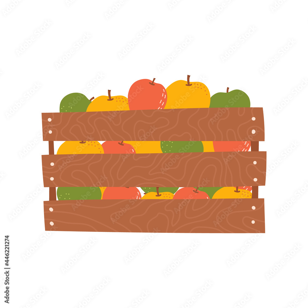 Hand drawn vector wooden box of apples isolated on white Hand drawn vector wooden box of apples isolated on white
