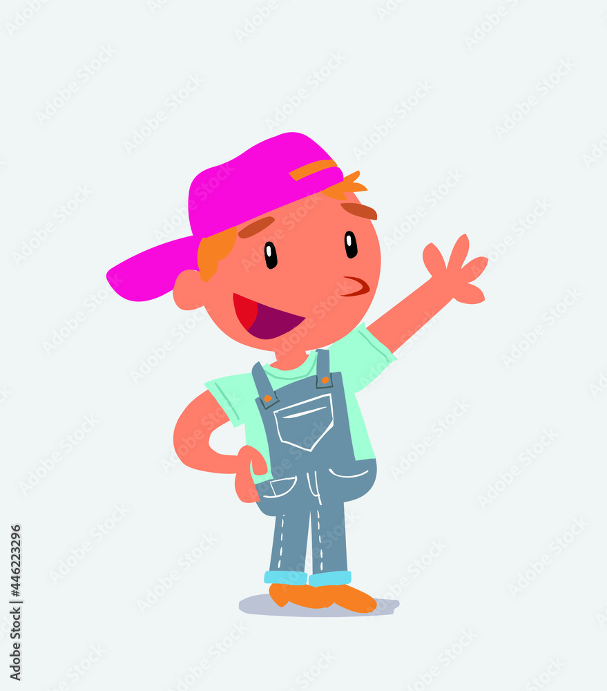 cartoon character of little boy on jeans explaining something while pointing