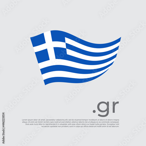 Greece flag. Colored stripes greek flag on a white background. Vector design of national poster with gr domain, place for text. Brush strokes. State patriotic banner of greece, cover