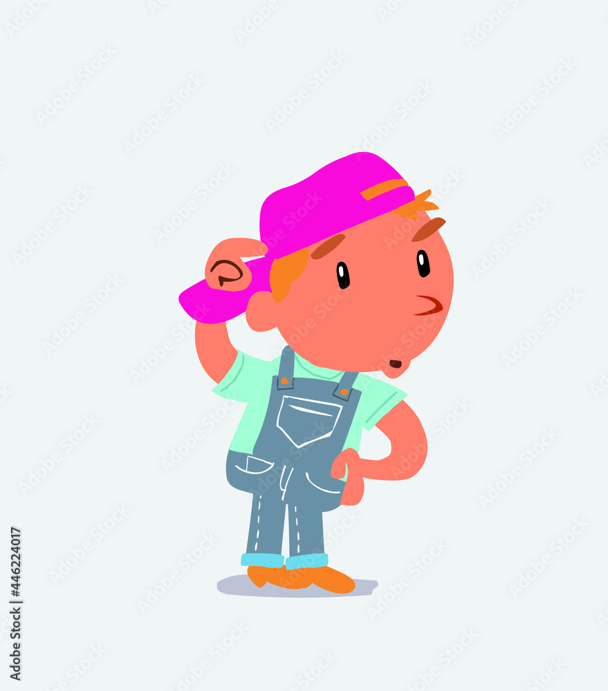 funny cartoon character of little boy on jeans doubting. funny cartoon character of little boy on jeans doubting.