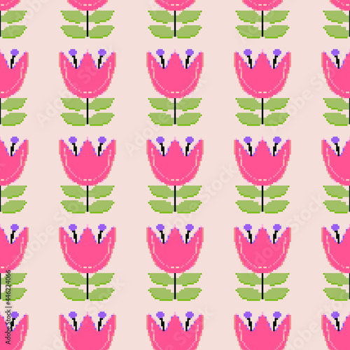 Retro flower pattern. Pixel art 8 bit art