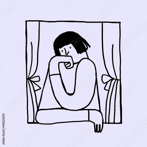 Woman getting bored during coronavirus quarantine element vector