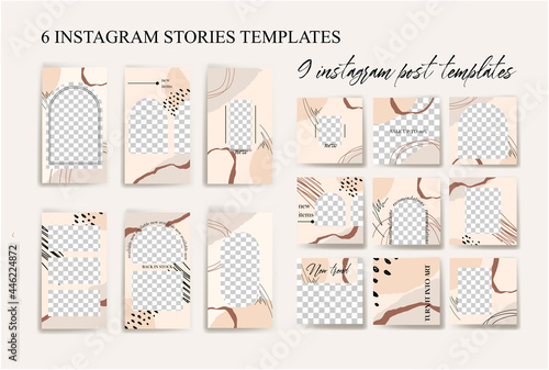 Set of instagram stories and post frame templates. Mock up for personal blog or shop. Endless square puzzle layout	