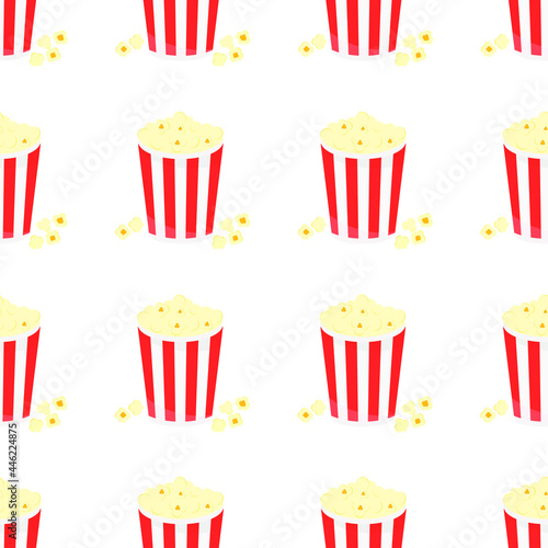 This is a seamless pattern texture of popcorn on a white background. Vector wrapping paper.