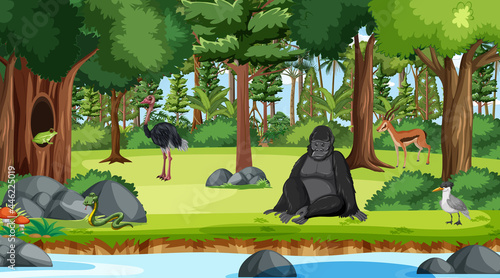 Forest scene with different wild animals