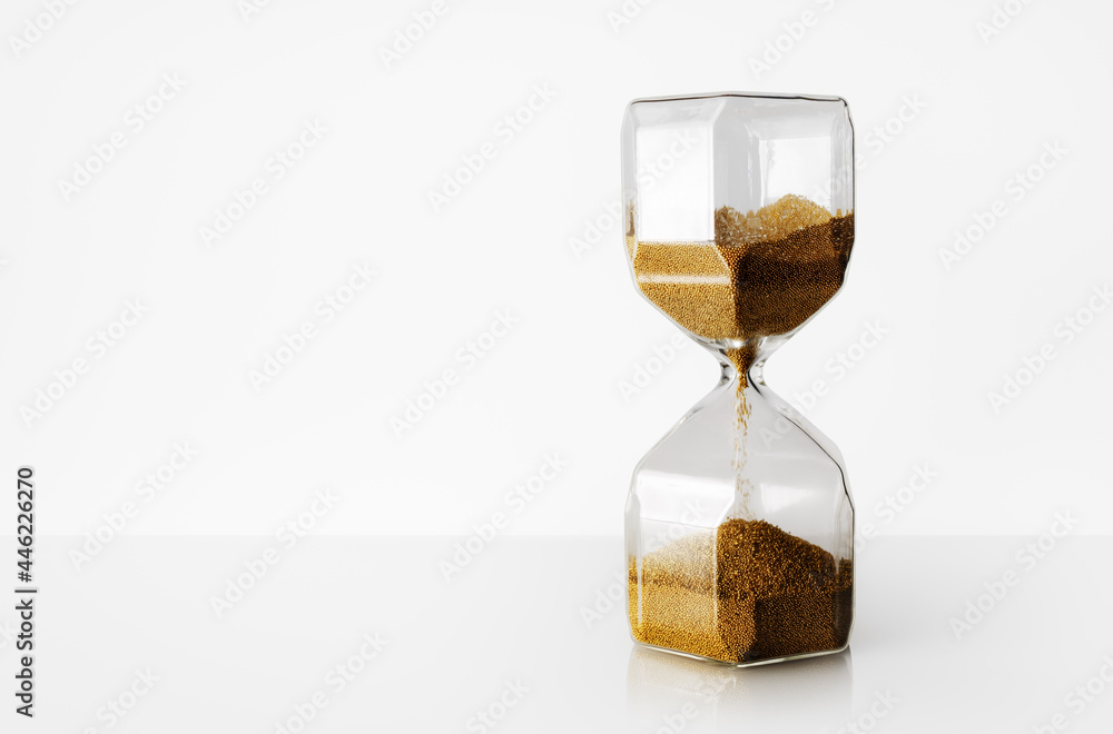 Hourglass on light background with copy space. Time Running Out. Hourglass on light background with copy space. Time Running Out.
