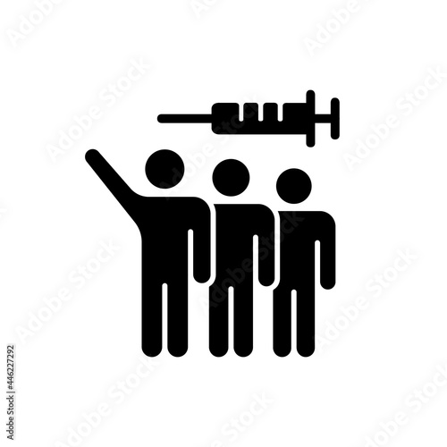 Volunteer testing black glyph icon. Population vaccination. Immunization with drug injection. Animal experiments alternative. Silhouette symbol on white space. Vector isolated illustration