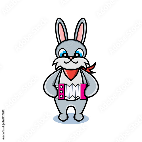 cartoon animal cute rabbit holding a accordion