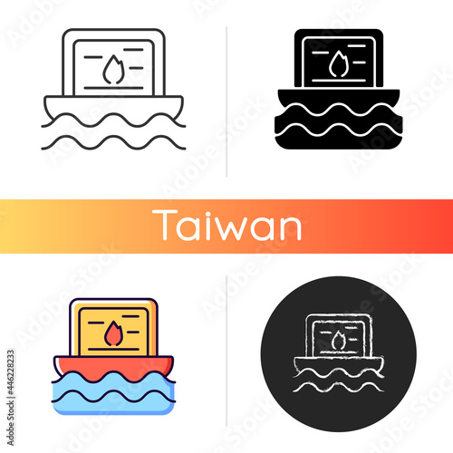 Taiwan water lanterns icon. National celebration. Little light launching. Asian cultural values. Religious traditions. Linear black and RGB color styles. Isolated vector illustrations