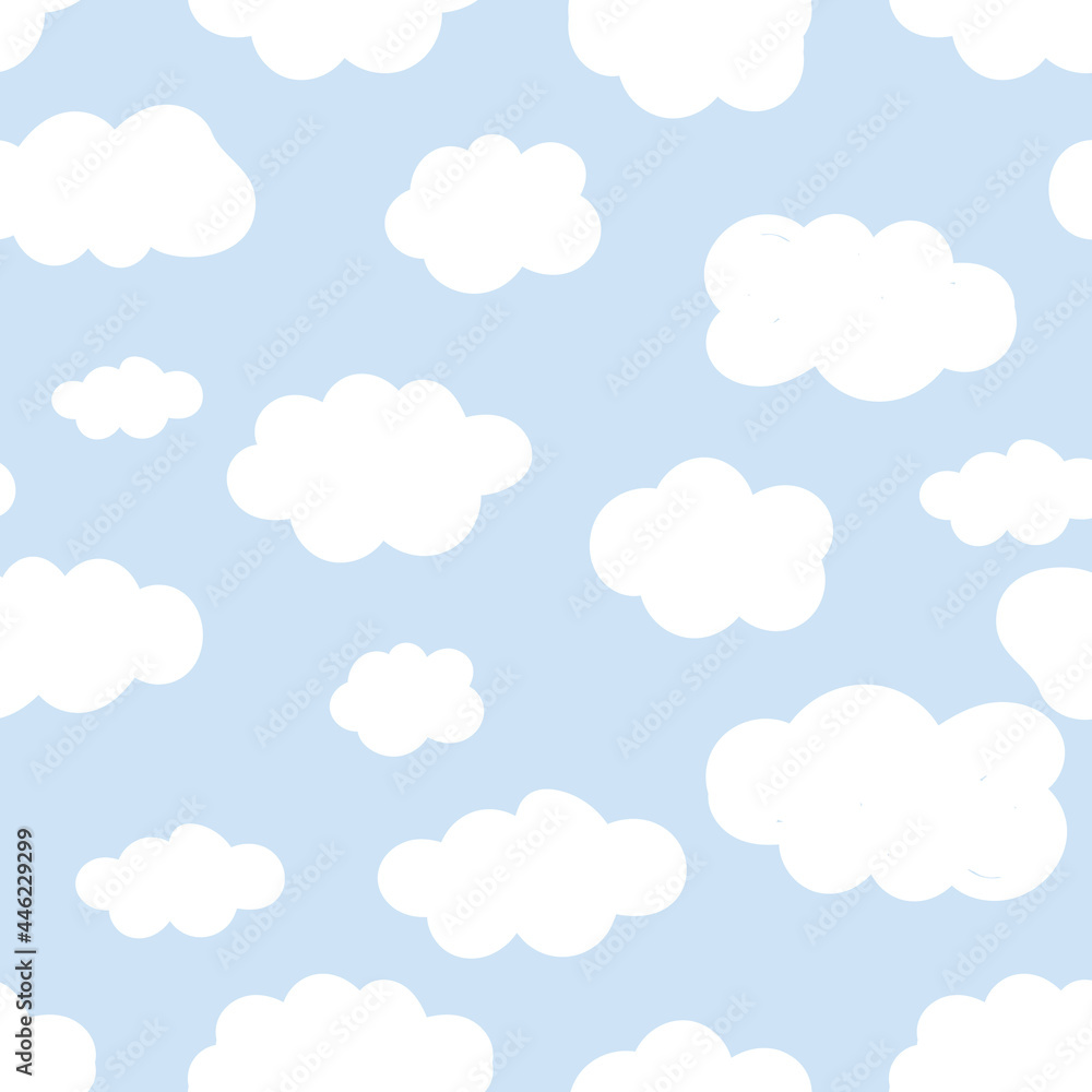 Background seamless pattern vector with cute fluffy cloud