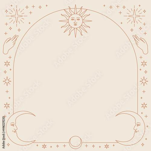 Celestial icons vector square frame on beige