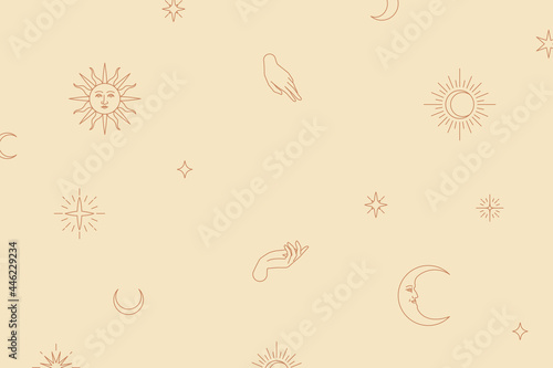 Cute celestial icon vector linear drawing background