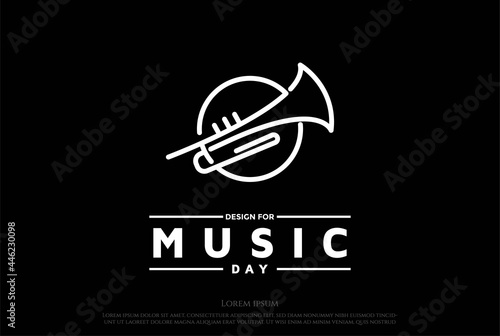 Circular Trumpet for Jazz Music Concert Show Logo Design Vector
