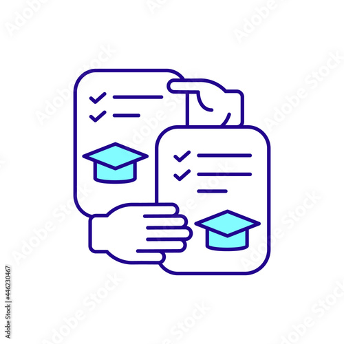 Choosing international internship program RGB color icon. Working with career counselor. Isolated vector illustration. Internship directory. Chasing right traineeship simple filled line drawing