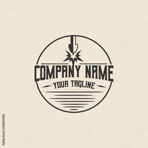  The illustration consists of a laser cutting nozzle in the form of a symbol or Emblem logo. Laser cutting engraving