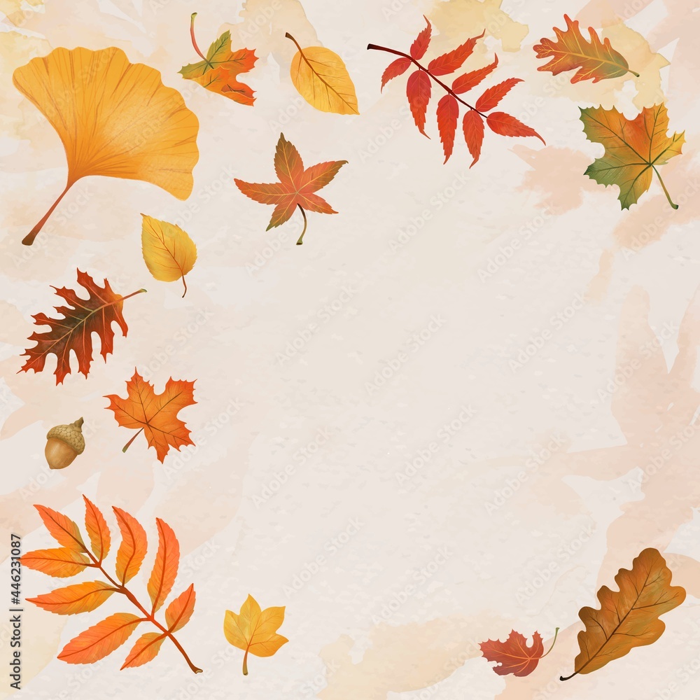 Fall leaves frame vector on beige background