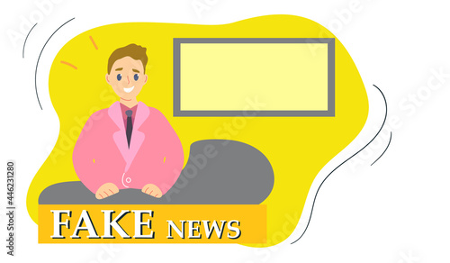 Anchorman on tv broadcast news. Fake Breaking News vector illustration. Media on television concept.