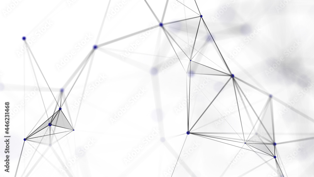 Fototapeta Structure of connected lines and dots. Wireframe polygonal elements on a dark background. Science and technology. 3d