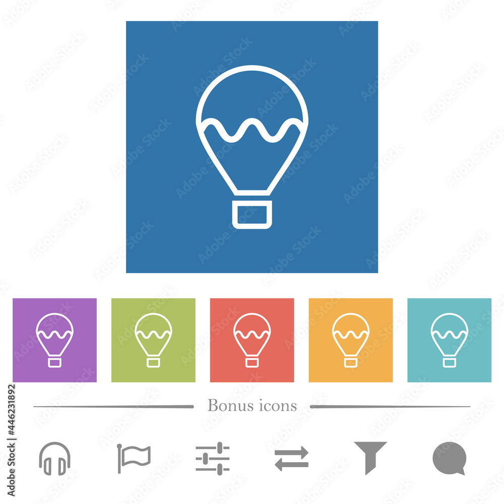 Air balloon outline flat white icons in square backgrounds Air balloon outline flat white icons in square backgrounds