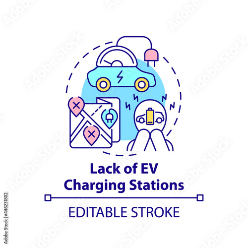 Charging stations EV lack concept icon. Streamline hardware installation abstract idea thin line illustration. Infrastructure improvement. Vector isolated outline color drawing. Editable stroke