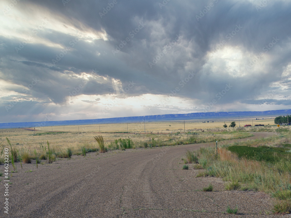 New Mexico landscape along a backroad, with beautiful clouds in the skies