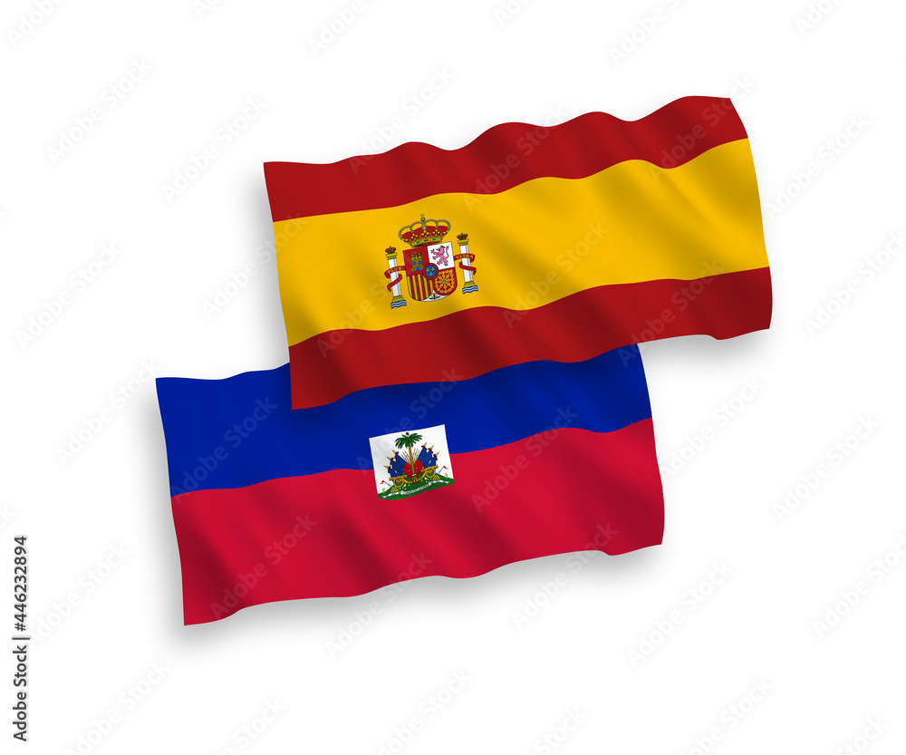 Fototapeta premium Flags of Republic of Haiti and Spain on a white background