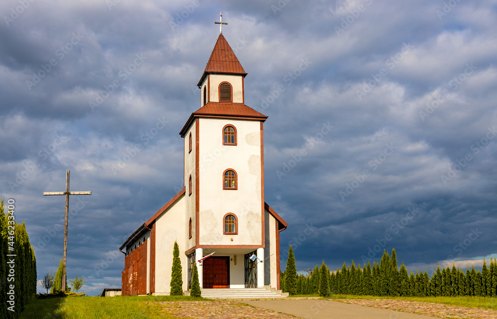 Parish country church Our Lady of Ostra Brama in Sedki village at Jezioro Selmet Wielki lake in Masuria region of Poland