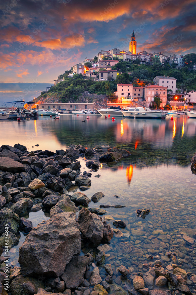 Vrbnik, Croatia. Cityscape image of iconic village of Vrbnik, Croatia located on Krk Island at summer sunrise.