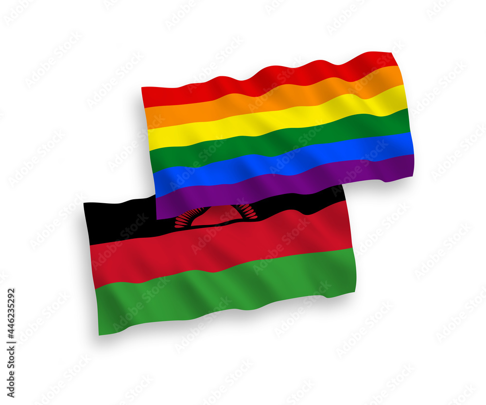 Flags of Malawi and Rainbow gay pride on a white background Flags of Malawi and Rainbow gay pride on a white background