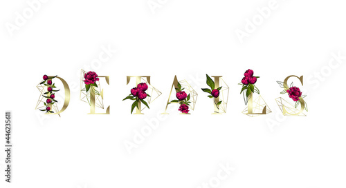 The Details label. Inscription for Greeting card design. Floral design. © radionastya