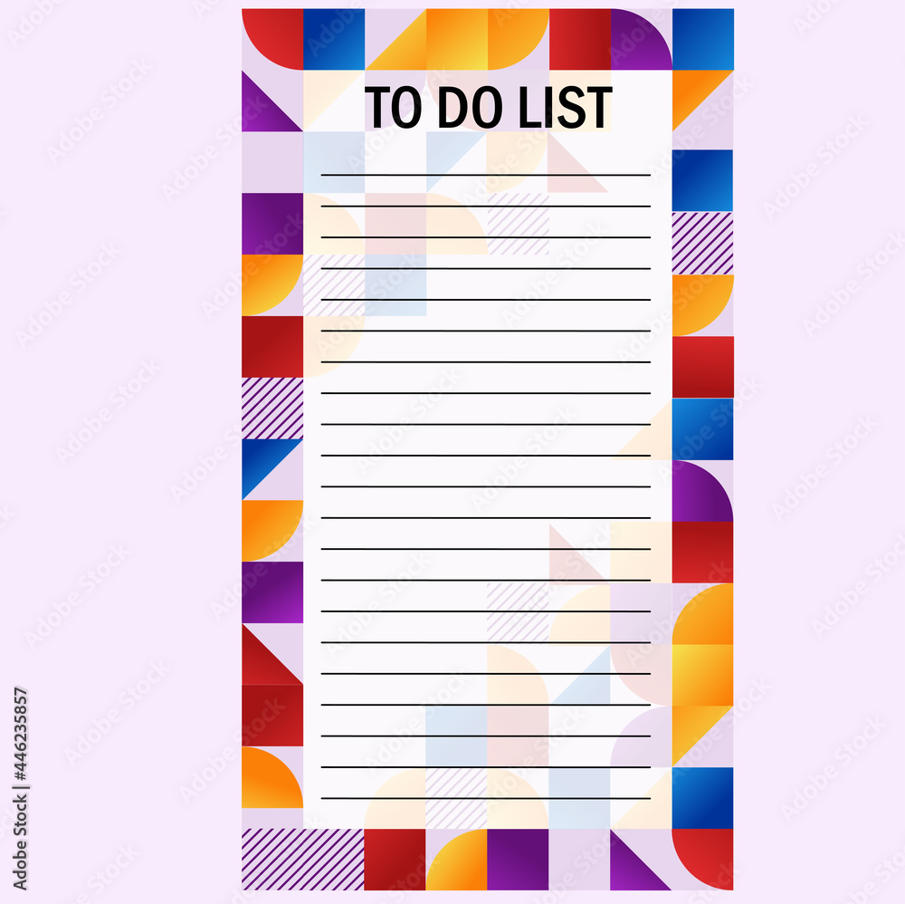 to-do list on an abstract background with a square, circle, triangle in red, blue, orange