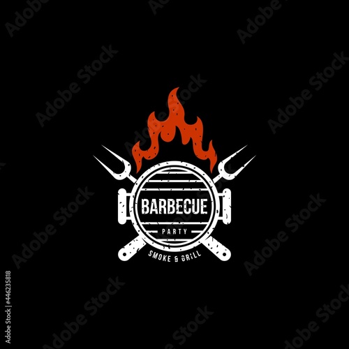 Vintage barbeque party smoke & grill  logo design Premium Vector
