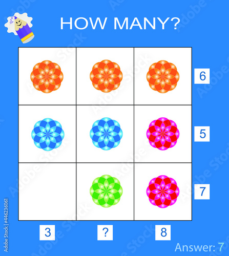 Kids and adult mathematical game. Logical thinking training. Puzzle game. Vector illustration  