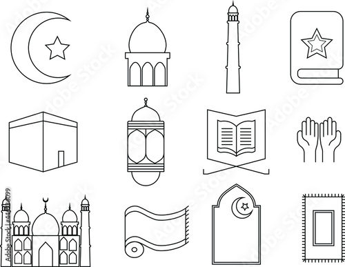 set of islamic flat icons vector isolated on white background