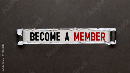 Quadro em tela Top angle view of pen and notebook written with text BECOME A MEMBER