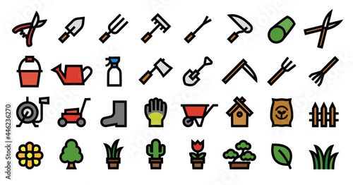 Gardening Icon Set (Bold outline Color version)