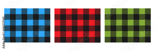 Colorful Lumberjack plaid seamless pattern set. Scottish cage wallpaper collection. Simple blue, red and green vintage textile design. Tartan plaid concept. Abstract checkered vector background