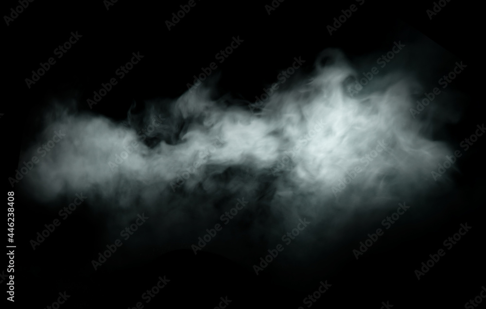 photo of single smoke cloud isolated on black background.