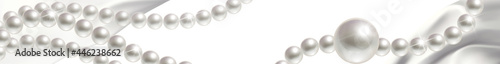 Horizontal Banner with Pearls and White Satin Fabric