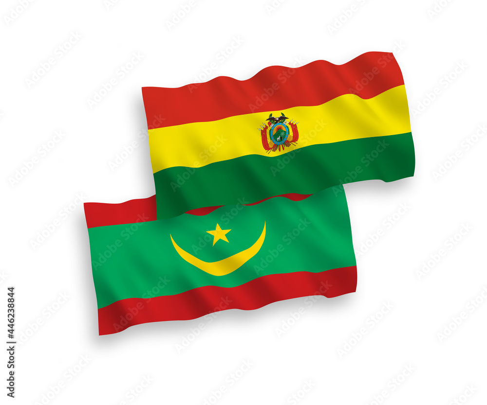 Flags of Islamic Republic of Mauritania and Bolivia on a white background Flags of Islamic Republic of Mauritania and Bolivia on a white background