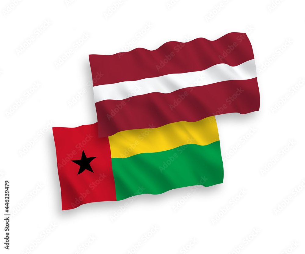 Fototapeta premium Flags of Latvia and Republic of Guinea Bissau on a white background