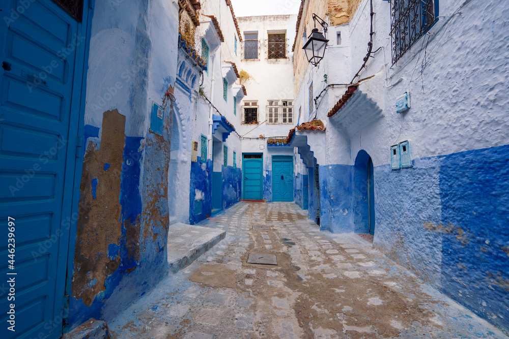 Street in medina of blue town Chefchaouen, Morocco. Street in medina of blue town Chefchaouen, Morocco.