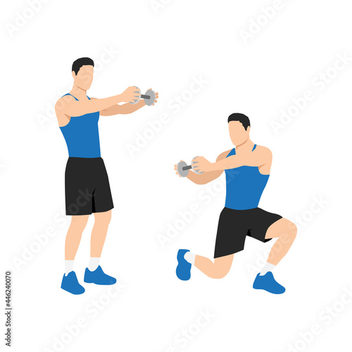 Man doing Lunge twists exercise. Flat vector illustration isolated on white background