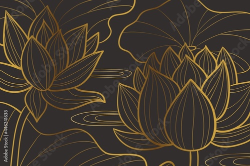 Gradient Golden Linear Background With Waterlily Shapes