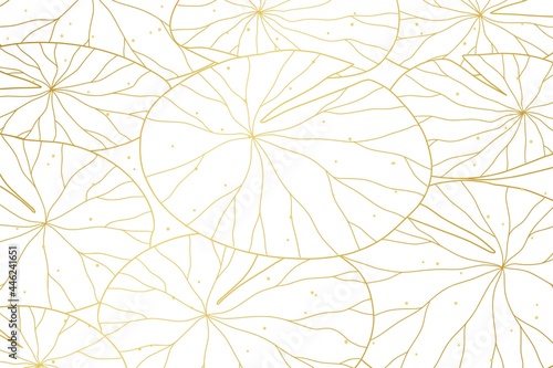 Gradient Golden Linear Background With Waterlily Leaves