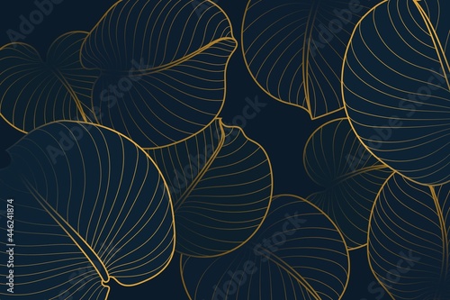 Gradient Golden Linear Background With August Lily Leaves