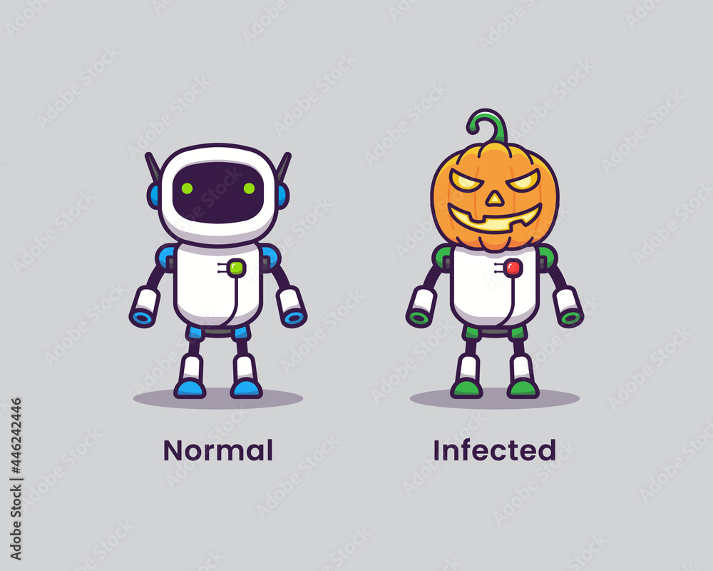 Normal Robot With Infected Pumpkin Robot