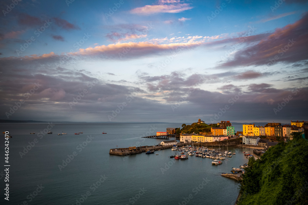 Tenby harbour in the golden hour on Pembrokeshire coast