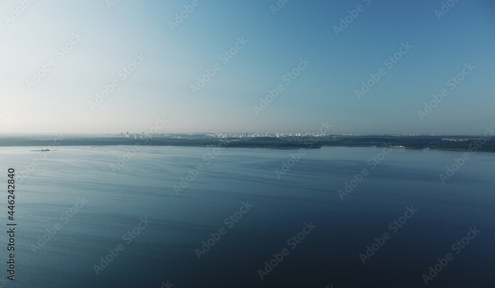 Water and sky for background. Aerial view of clean panoramic summer landscape