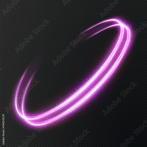 Luminous purple lines of speed. Light glowing effect. Abstract motion lines. Light trail wave, fire path trace line, car lights, optic fiber and incandescence curve twirl